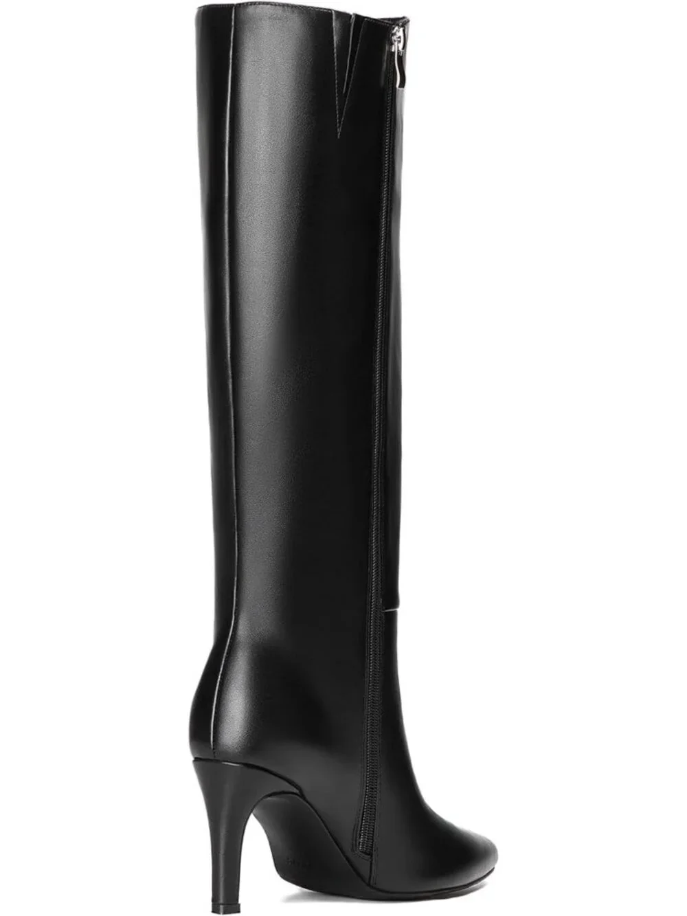 Women's Black Pointed Toe Faux Leather Side Zipper Over The Knee Boots